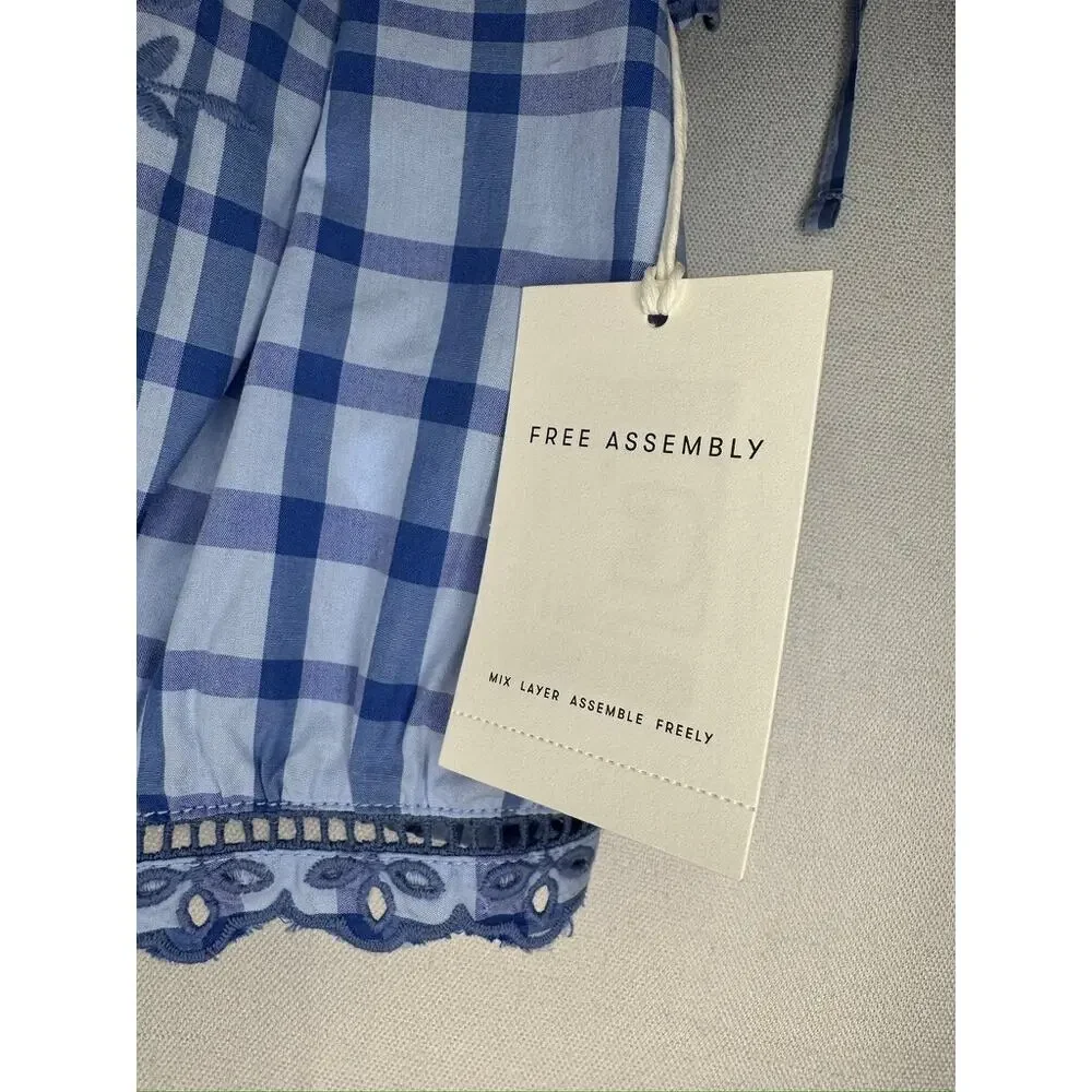 414. Free Assembly Blue Gingham Top & Denim Skirt Set Size 10-12 NWT - Picture 4 of 7